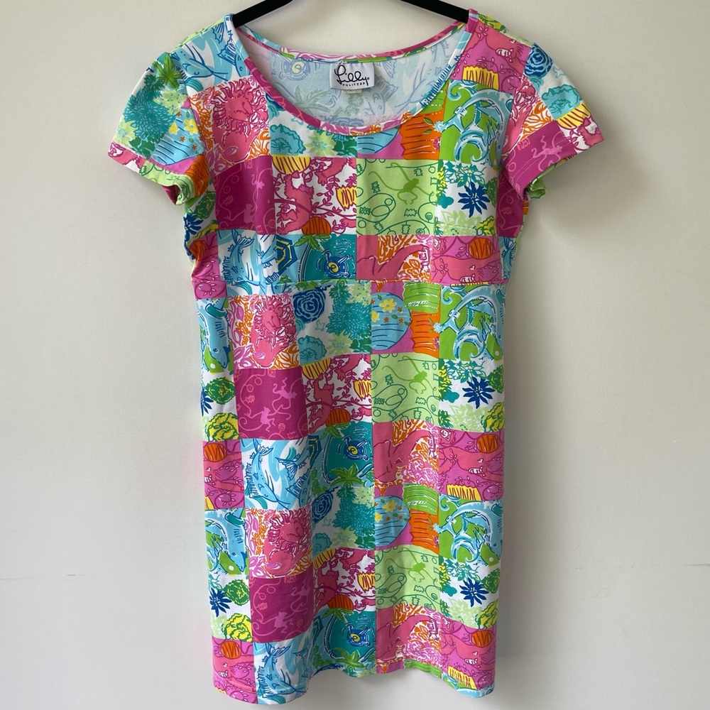 Lilly Pulitzer Women’s Classic Shift Party Patch Dress Thick Cotton size large